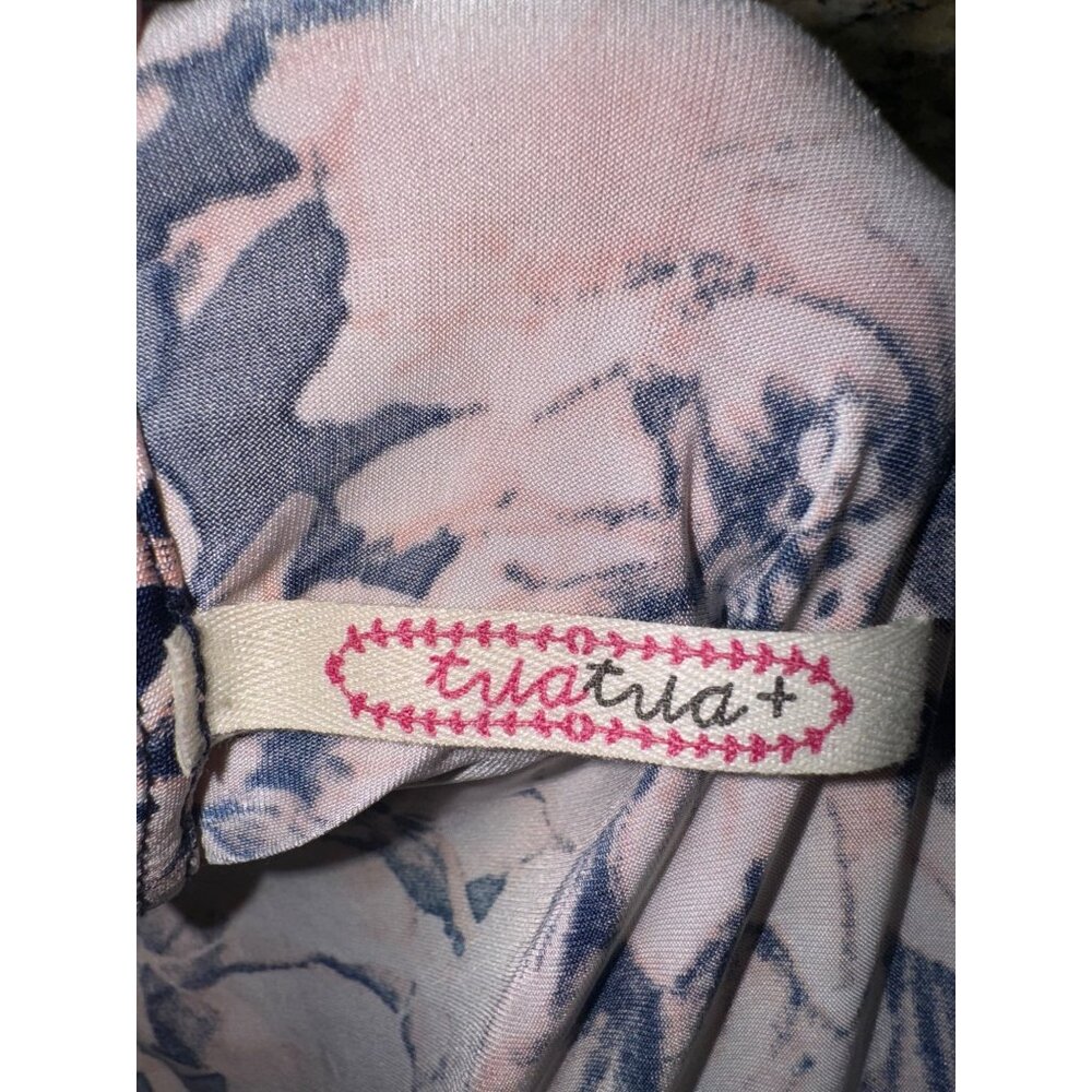 TriaTria Plus Size 1X Floral Navy Pink Maxi Wrap Dress 3/4 Sleeves Tie Waist - Picture 7 of 11